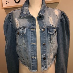 NWT 1X American Bazi Distressed Denim Jacket Cropped